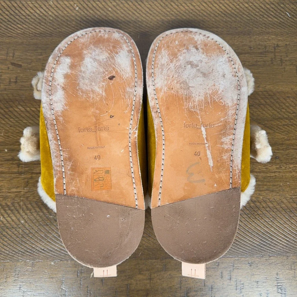 Forte Forte Sandals Women EU 40 US 9 Brown Shearling Leather Buckle Slides Italy